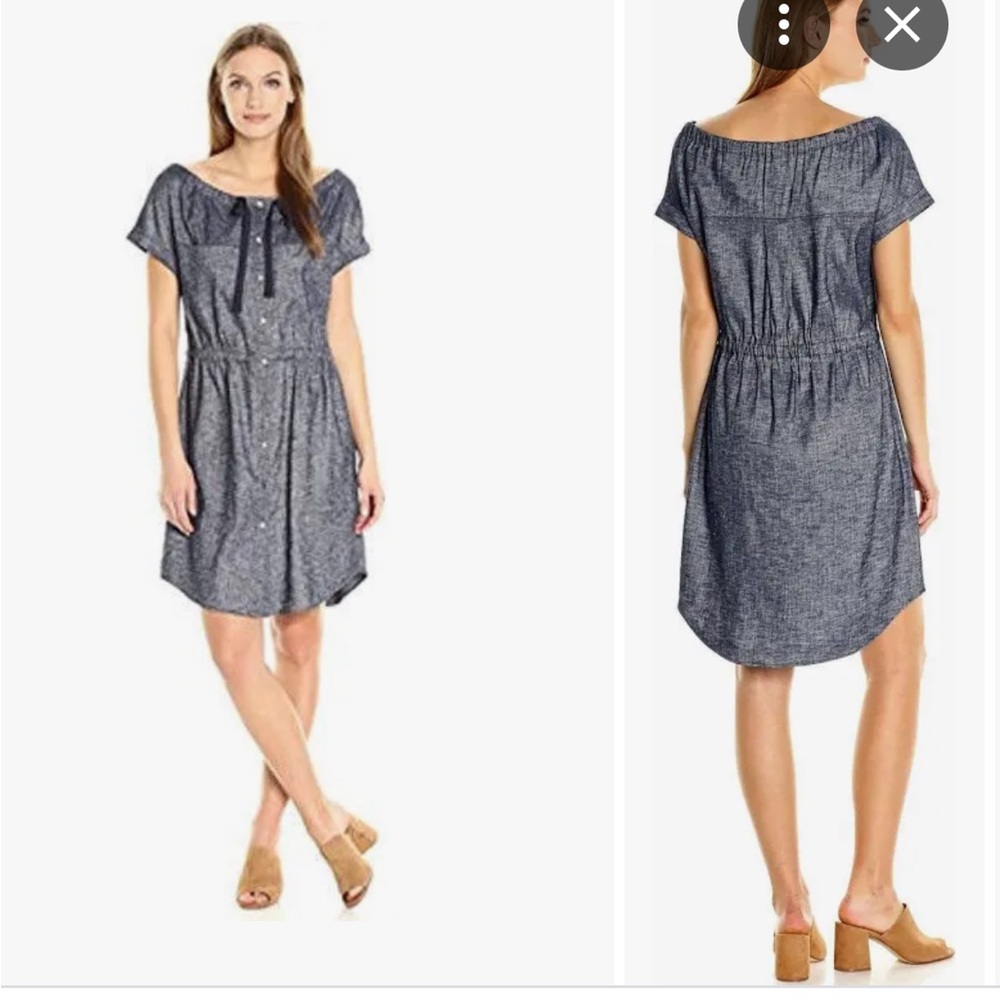 Theory Women’s Blue Linen Off-Shoulder Dress S Small